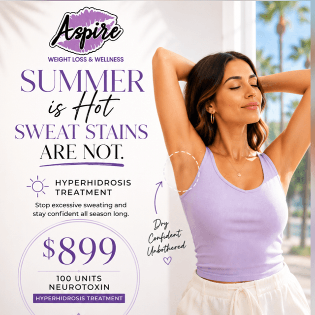 Summer Is Hot☀️Sweat Stains Are Not at Aspire Weight Loss & Wellness in Fontana, CA